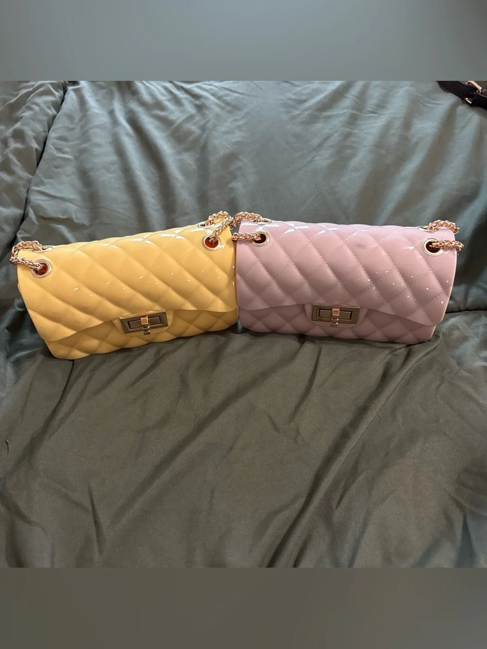 2 Quilted Chain Shoulder Bag - Yellow and beige
